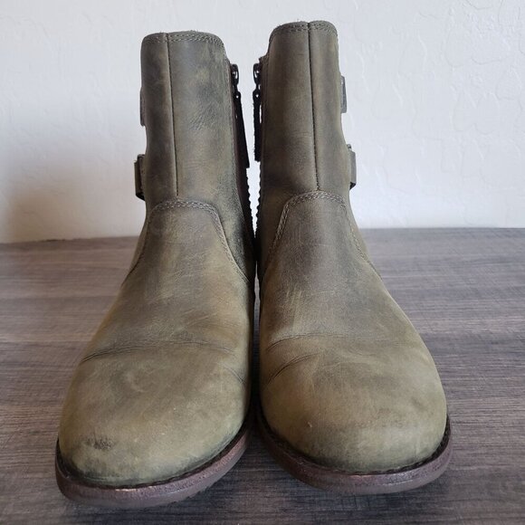 Teva Ellery Ankle Waterproof Distressed Leather Boots Olive Green Sz Women's 6.5 - Picture 3 of 12